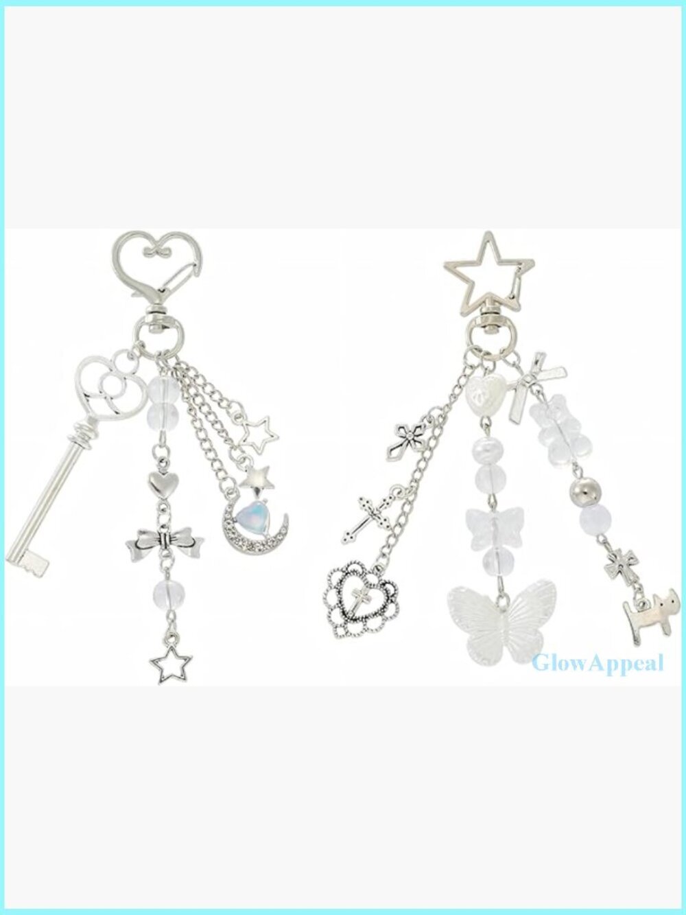 2-Piece Alloy Keychain Set with Heart Moon Bow Charms for Bags Keys